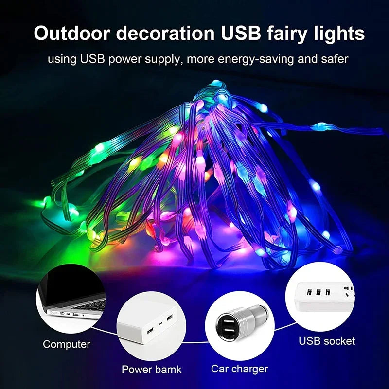 Dreamcolor Rgb Led Streifen WS2812B Bluetooth Smart String Fairy Lichter Weihnachten Girlande Licht Wasserdicht Für Party Vorhang Zimmer