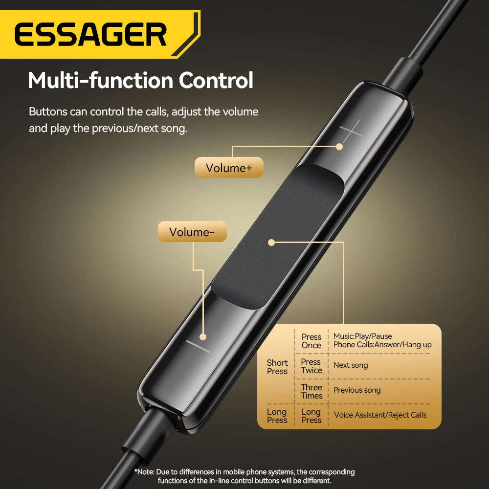 Essager 3,5-mm-Kabelkopfhörer – In-Ear Headset mit Mikrofon, Stereo Ohrhörer, Inline-Steuerung für Telefone