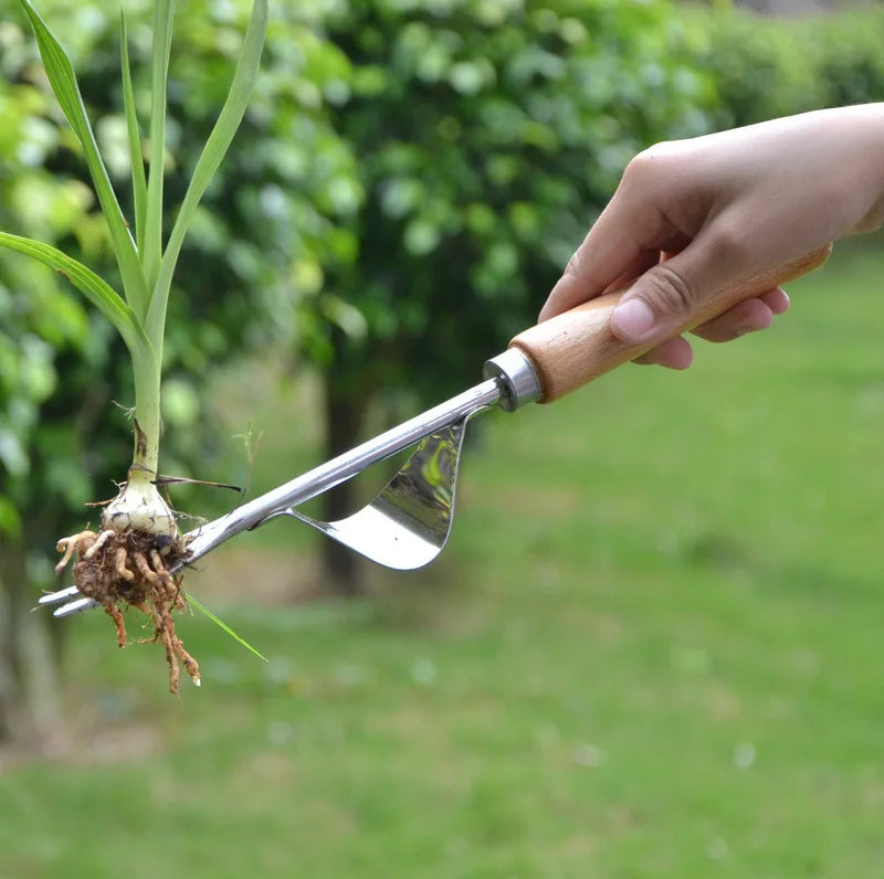 Steel Root Extractor with Wooden Handle - Long Handle Weed Remover for Garden and Grass