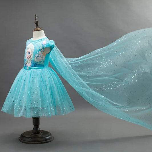 Disney Baby Mädchen Frozen Elsa Anna Sommerkleid, Prinzessin-Party-Cosplay mit Cape, Cartoon-Druck