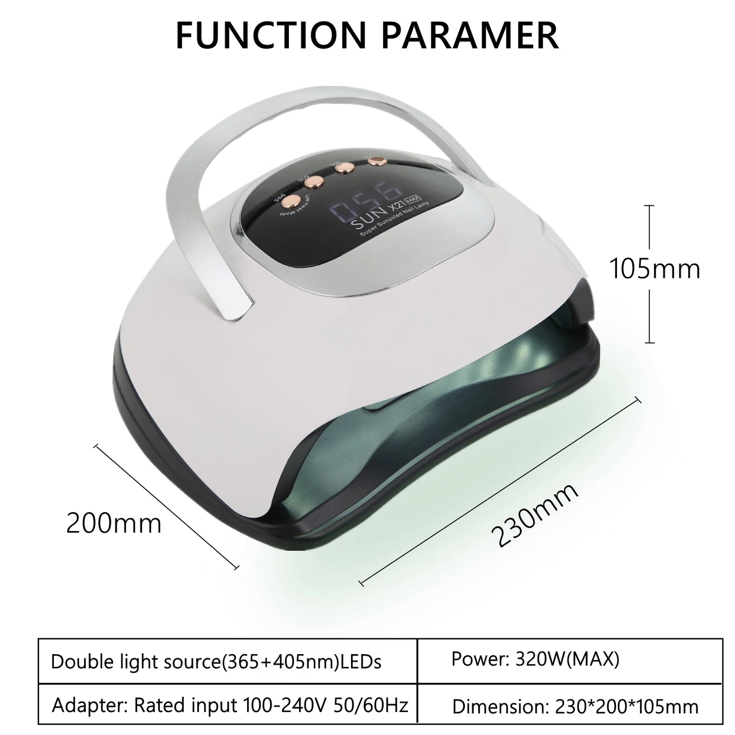 320W SUN X21 Max Nageltrockner – 72 LEDs, LED/UV-Lampe mit LCD-Touchscreen für Gel-Härtung