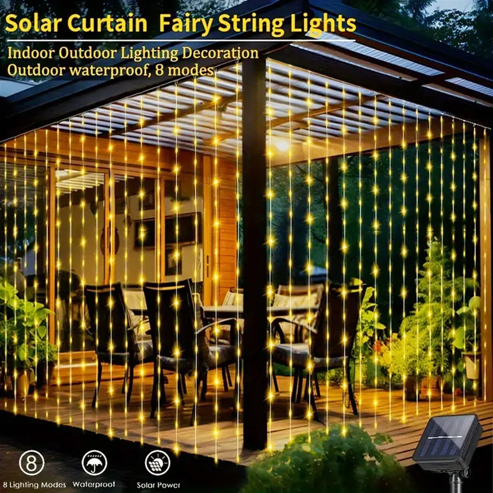 Solar LED Vorhang Licht Outdoor Girlande Solar Fee String Licht Kupferdraht Lampen für Garten Hof Hochzeits feier Urlaub Dekor