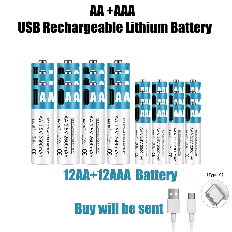 AA AAA 1.5V Wiederaufladbare Lithium-Ionen-Batterien – 2600mAh, USB-Schnellladung