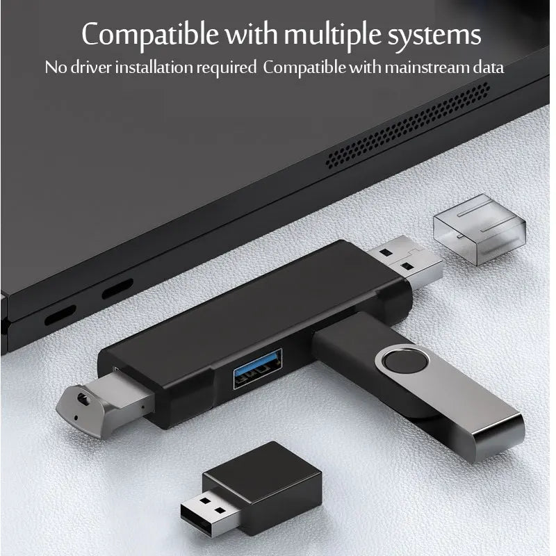 USB 3.0/2.0 Hub – Multi-Port Splitter with 3 Ports, Power Adapter, Multiple Expander for PC