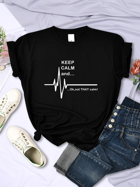 Stay Calm and Carry On" Frauen T-Shirt – Sommer, atmungsaktiv, Kurzarm, Persönlichkeit, Crop Top, lässig, Damenbekleidung