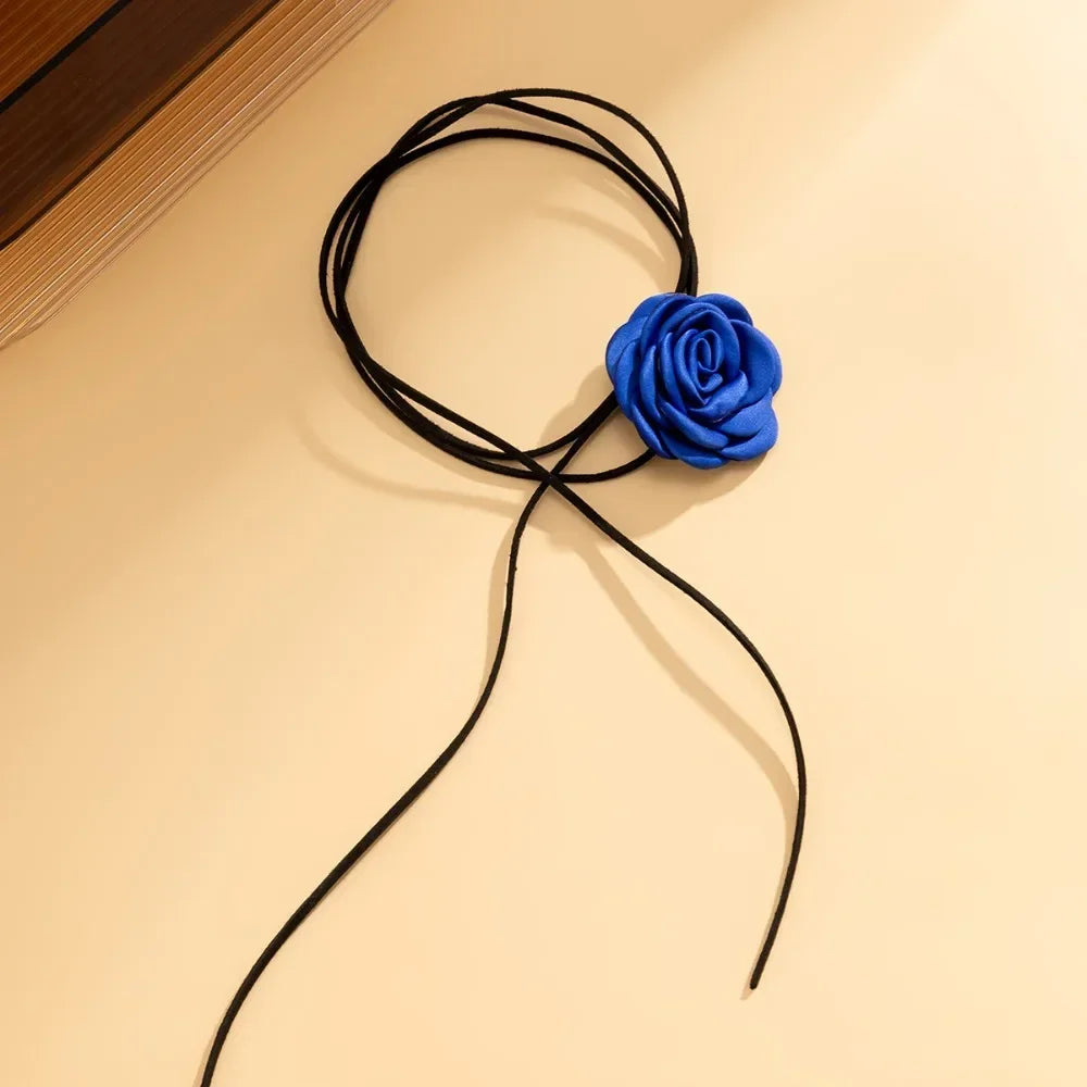 Romantic Gothic Rose Clavicle Chain - Large Flower Necklace for Women Korean Fashion Adjustable Rope Choker