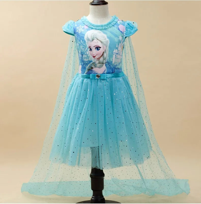 Disney Baby Mädchen Frozen Elsa Anna Sommerkleid, Prinzessin-Party-Cosplay mit Cape, Cartoon-Druck