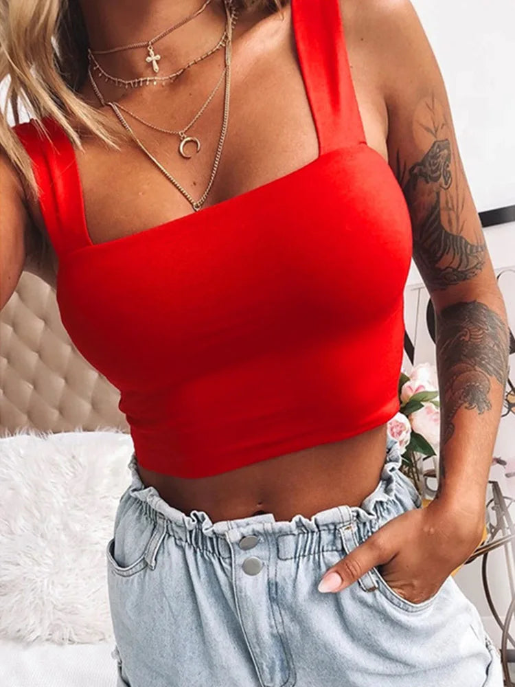 Ärmelloses Crop-Top mit quadratischem Ausschnitt – Sommer, weiß oder schwarz, für Frauen, casual, basic, sexy, rückenfrei