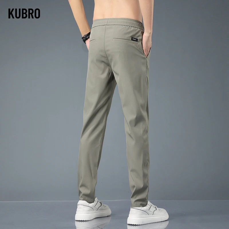 Kubro Eisse Herrenhose – Sommer, Schwarz/Grau, Dünne Business & Freizeit Hose, Elastisch und Atmungsaktiv, Outdoor Jogginghose mit Geradem Bein