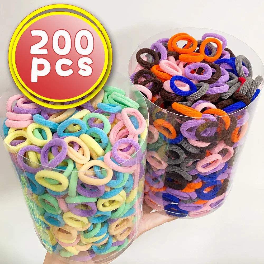 200 Stück Bunte Nylon Haargummis für Mädchen – Elastisch, Scrunchies, Haarschmuck