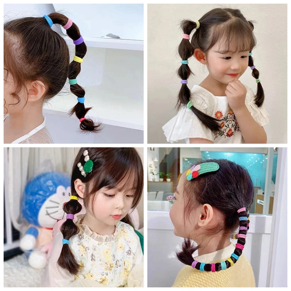 50/300pcs Kids Elastic Hair Bands - Candy Scrunchies, Rubber Bands for Girls, Hair Ties, Headbands, Baby Hair Accessories