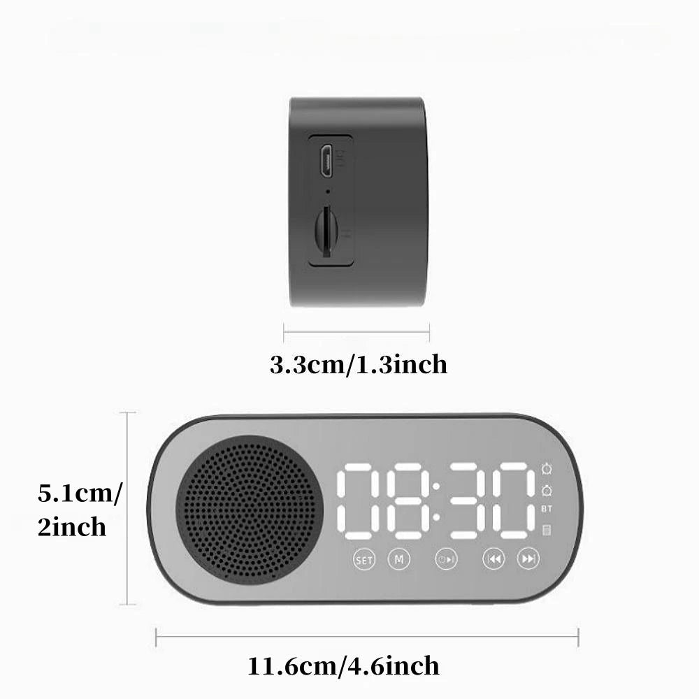 USB-Plug-in-Spiegel-Digitalwecker, Timer, Unterstützung für TF-Karten, FM-Radio, 2 Alarme, Wireless-Lautsprecher mit Subwoofer, Desktop-Musik-Player.