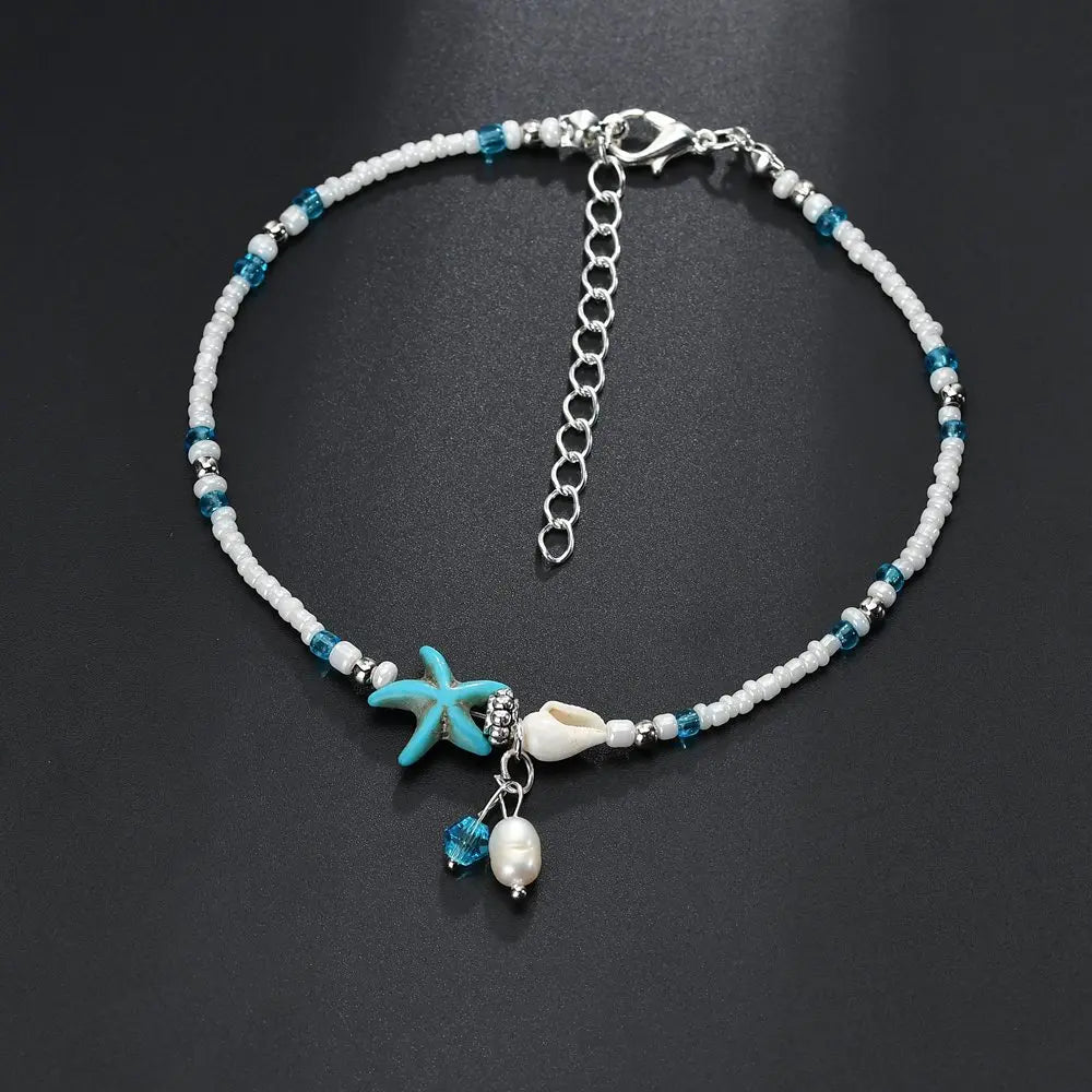 Modyle Pearl and Starfish Anklet – Vintage Handmade Boho Jewelry for Women