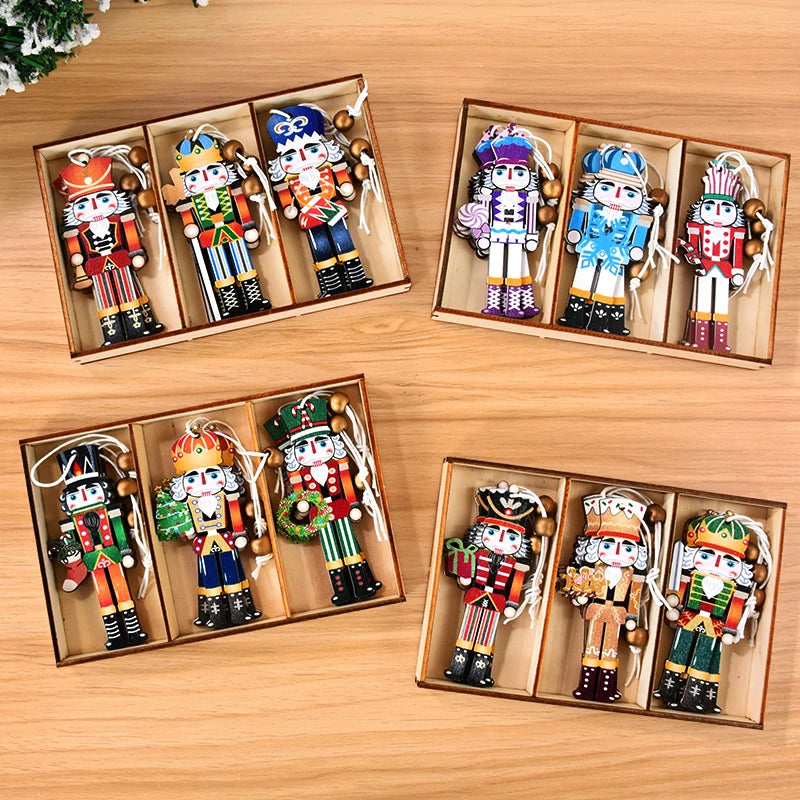 Christmas Tree Wooden Nutcracker Soldier Pendant Personalized DIY Hanging Decor Navidad Birthplace Christmas New Year Party Ornaments