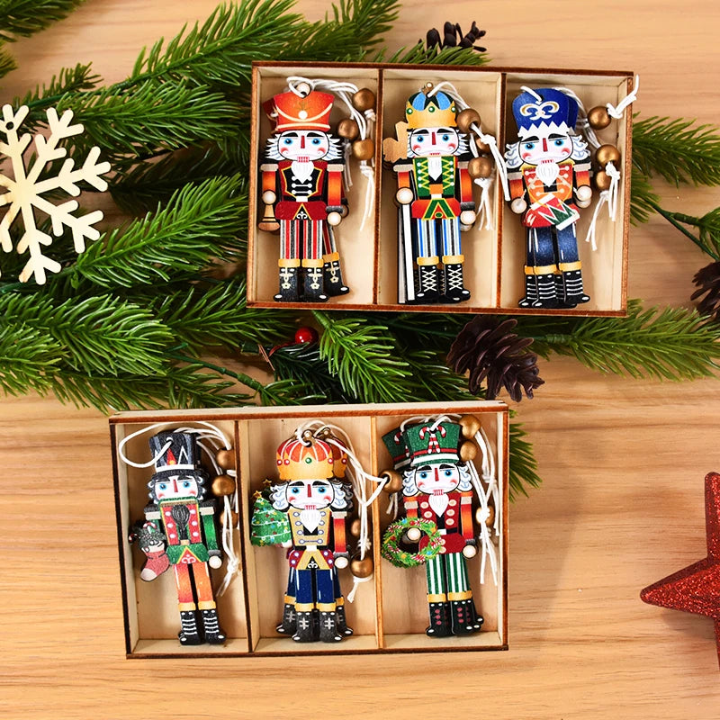 Christmas Tree Wooden Nutcracker Soldier Pendant Personalized DIY Hanging Decor Navidad Birthplace Christmas New Year Party Ornaments