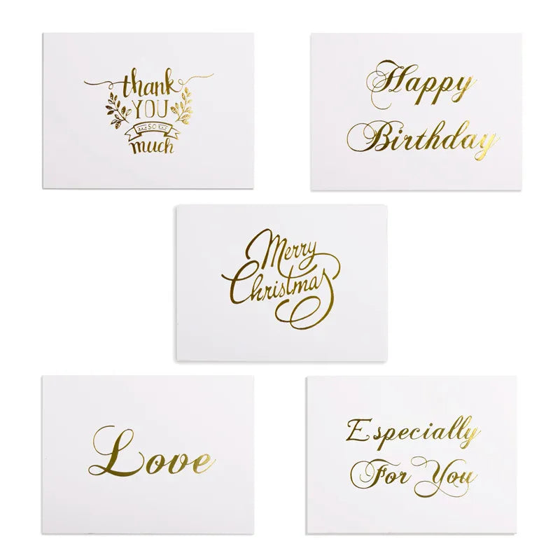 48pcs Mini Gold Embossed Thank you Card Valentine's Day Happy Birthday Christmas Party Wedding Invitations Letter Greeting Cards