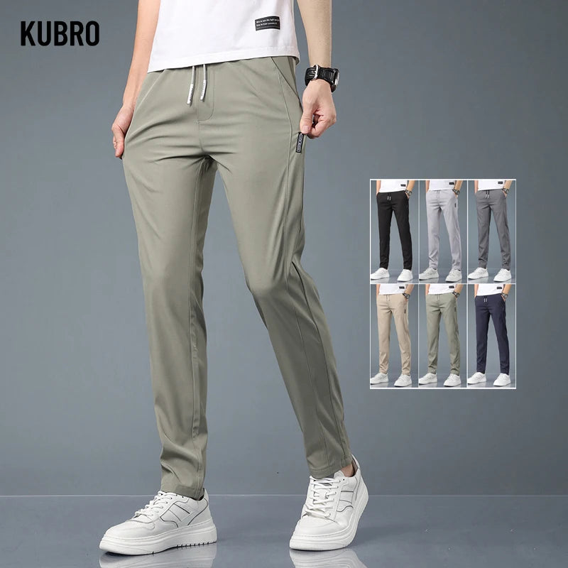 Kubro Eisse Herrenhose – Sommer, Schwarz/Grau, Dünne Business & Freizeit Hose, Elastisch und Atmungsaktiv, Outdoor Jogginghose mit Geradem Bein