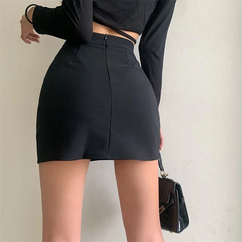 Frühling/Sommer Hohe Taille Minirock für Frauen – Sexy, Dünne Schnürung, Schwarz, Kurz, Streetwear, Gothic Y2K Bodycon Röcke