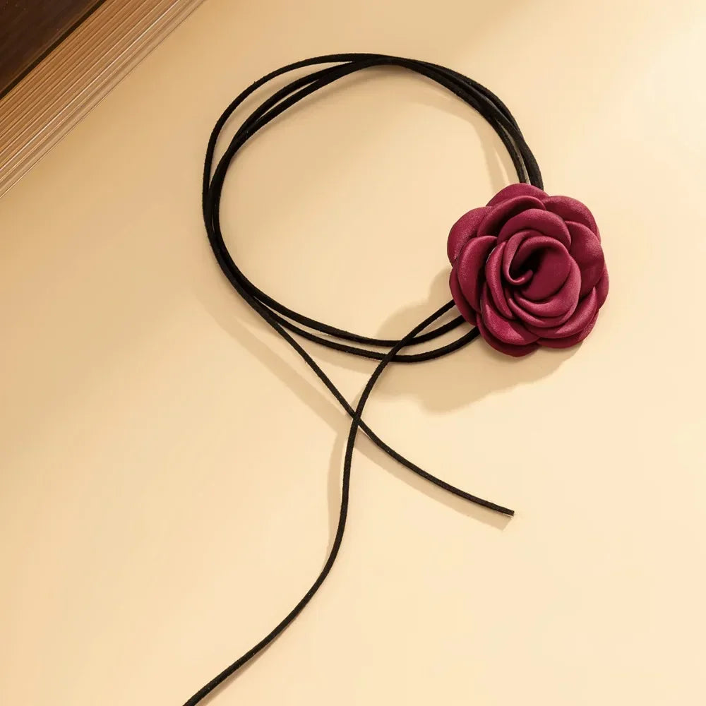 Romantic Gothic Rose Clavicle Chain - Large Flower Necklace for Women Korean Fashion Adjustable Rope Choker