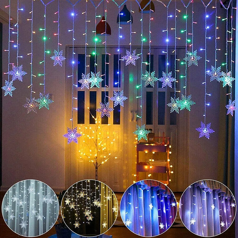 Christmas Snowflake Fairy Lights 4m 96led Curtain Lights Snowflake Fairy Lights for Halloween Thanksgiving Christmas Decoration