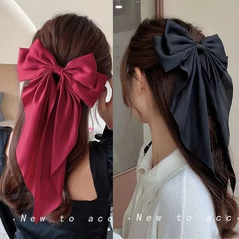 Elegante Bogen Band Haar Clip Mode Einfache Feste Satin Frühling Clip Haar Pin Retro Stirnband mit Clips Mädchen Haar Zubehör