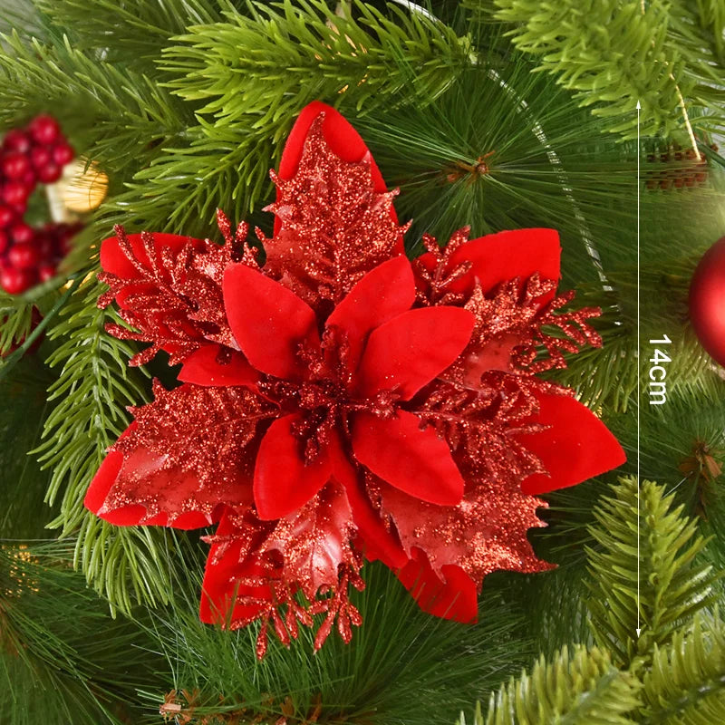 5/10 Stück 14 cm glitzernde künstliche Weihnachtsblumen Weihnachtsbaumschmuck Frohe Weihnachtsdekorationen für Zuhause Neujahrsgeschenk Navidad