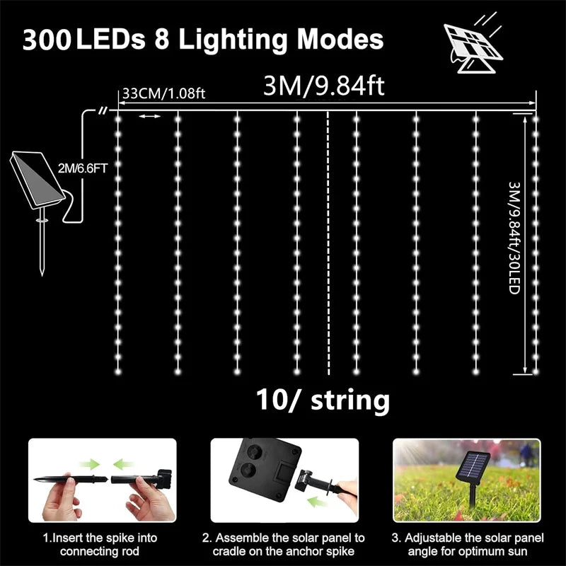 Solar LED Vorhang Licht Outdoor Girlande Solar Fee String Licht Kupferdraht Lampen für Garten Hof Hochzeits feier Urlaub Dekor