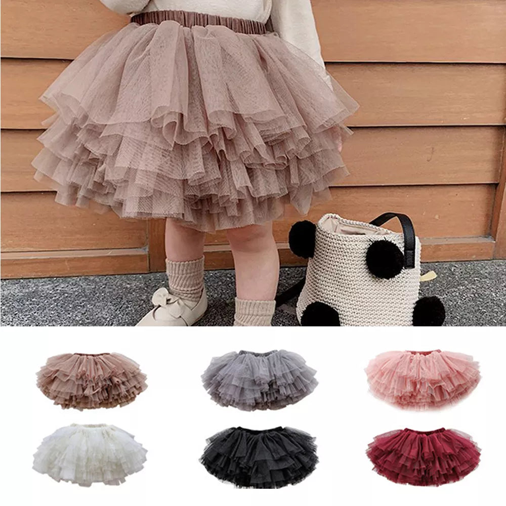 Little Girls Tutu Skirts Black Fluffy Tulle Princess Ball Gown Ballet Dance Kids Party 1-7 Years