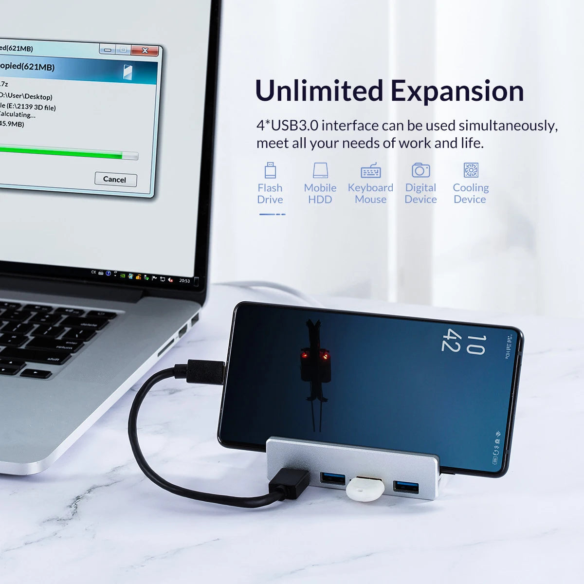 MZX Clip USB 3.0 Hub – Aluminium Docking Station, Multi-Hub Splitter Adapter, AC Extender für Desktop PC Zubehör