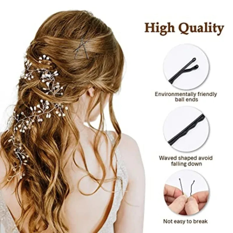 Black Hair Pins – Hair Clips for Women, Bobby Pins, Invisible Waves, Curly Bridal Hairstyles, Hair Accessories for Girls