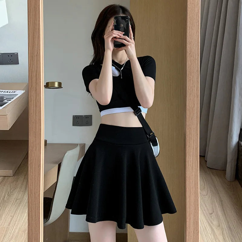 Summer women skirts fashion sexy mini elastic pleated sun skirts for schoolgirl uniform korean black tennis skirts with high waist