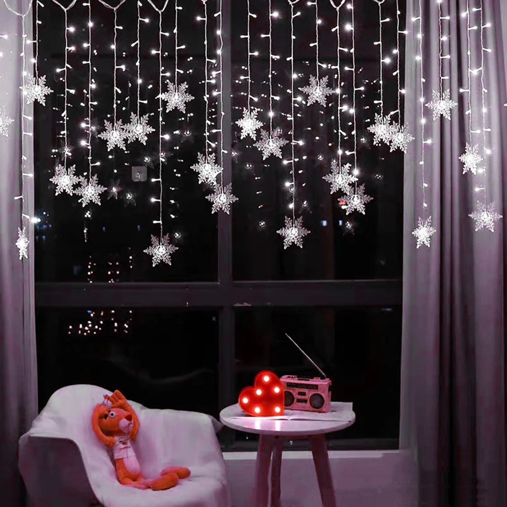 Christmas Snowflake Fairy Lights 4m 96led Curtain Lights Snowflake Fairy Lights for Halloween Thanksgiving Christmas Decoration