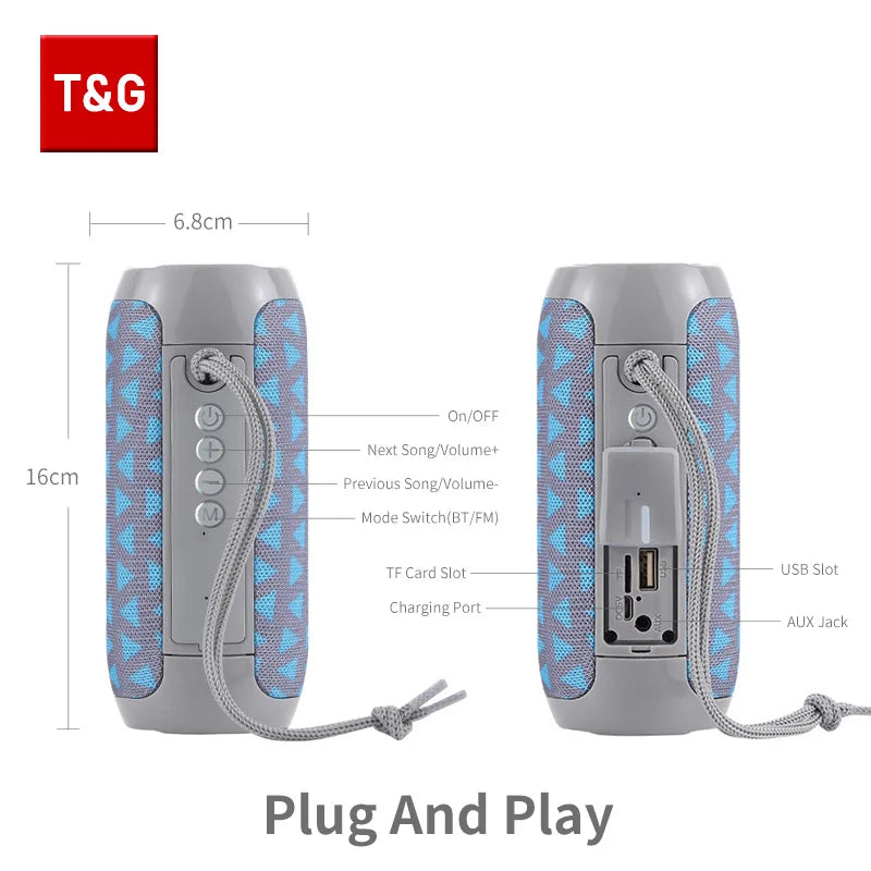 TG117 Bluetooth Speaker, Portable True Wireless Soundbox, Waterproof Outdoor Stereo Surround, Support TF Card and Radio.