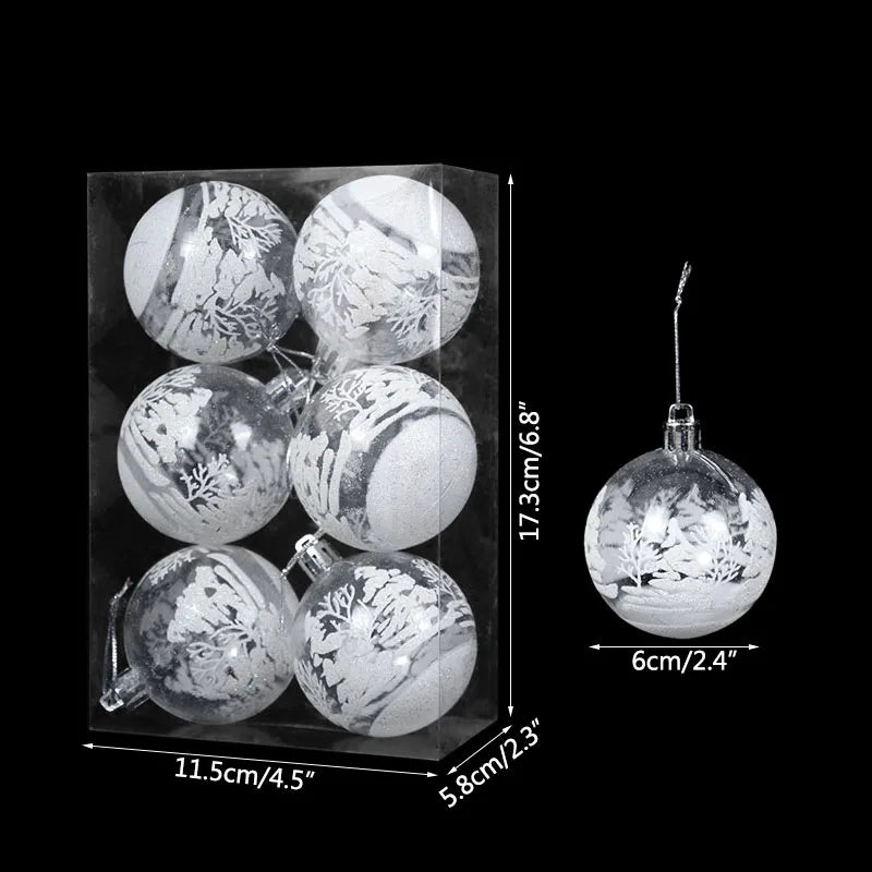 6pcs 6cm Transparent Snow Christmas Balls Pendants for Christmas Tree Decoration Clear Balls Hanging Ornaments Christmas Navidad