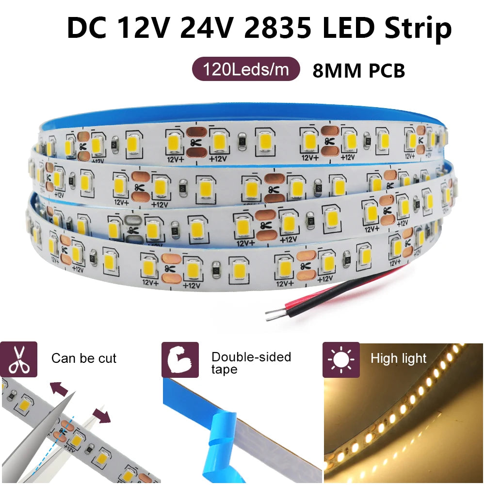 Flexible LED-Streifen DC 5V/12V/24V, SMD 120 LEDs – Einreihiges LED-Band für TV-Hintergrundbeleuchtung, 3mm/4mm/8mm Breite