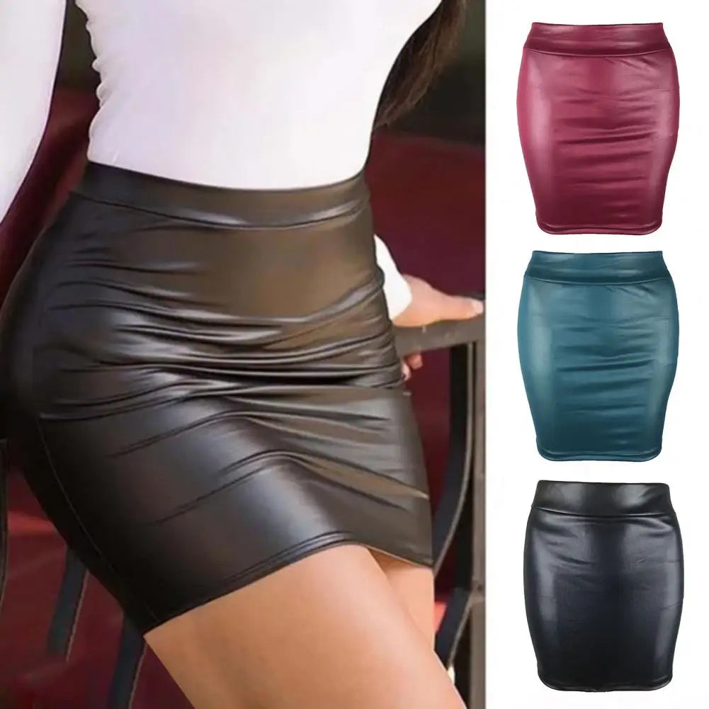 Dünner Matte Kunstleder-Minirock für Frauen – Hohe Taille, Einfarbig, Slim Fit Bodycon, Sommermode